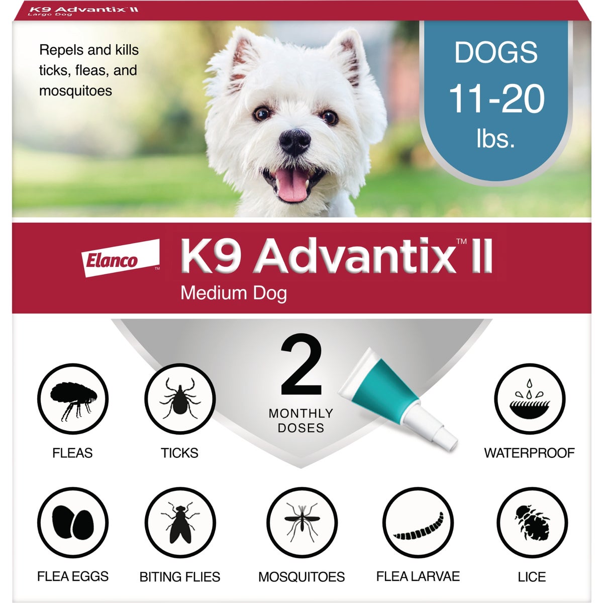 K9 Advantix II Medium Dog Teal 1-Month Flea Treatment (2-Pack)