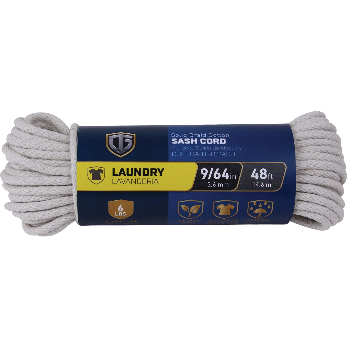 TruGuard 9/64 In. x 48 Ft. Natural Solid Braid Cotton Sash Cord