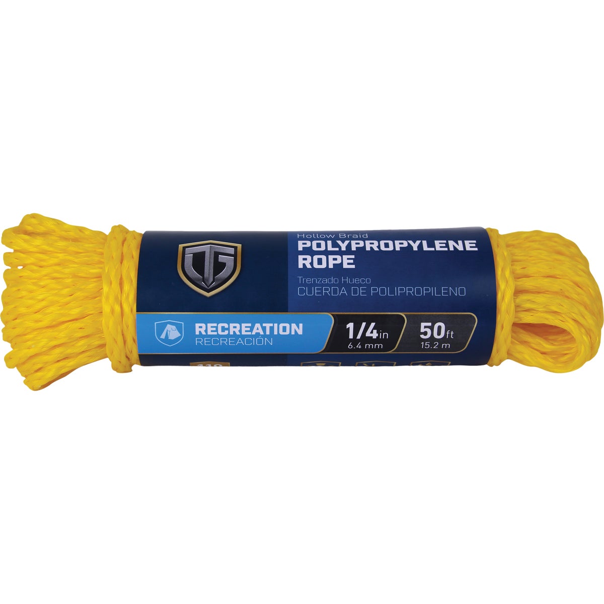 TruGuard 1/4 In. x 50 Ft. Yellow Hollow Core Polypropylene Rope