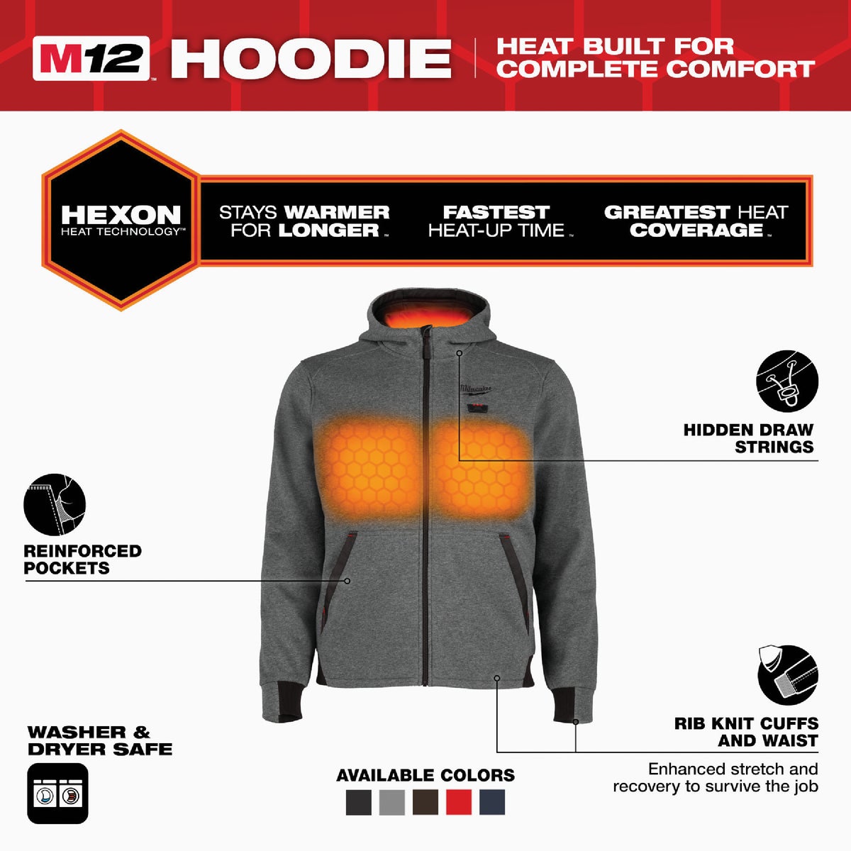 Milwaukee M12 Men's Medium Gray Full-Zip Heated Hoodie Image 5