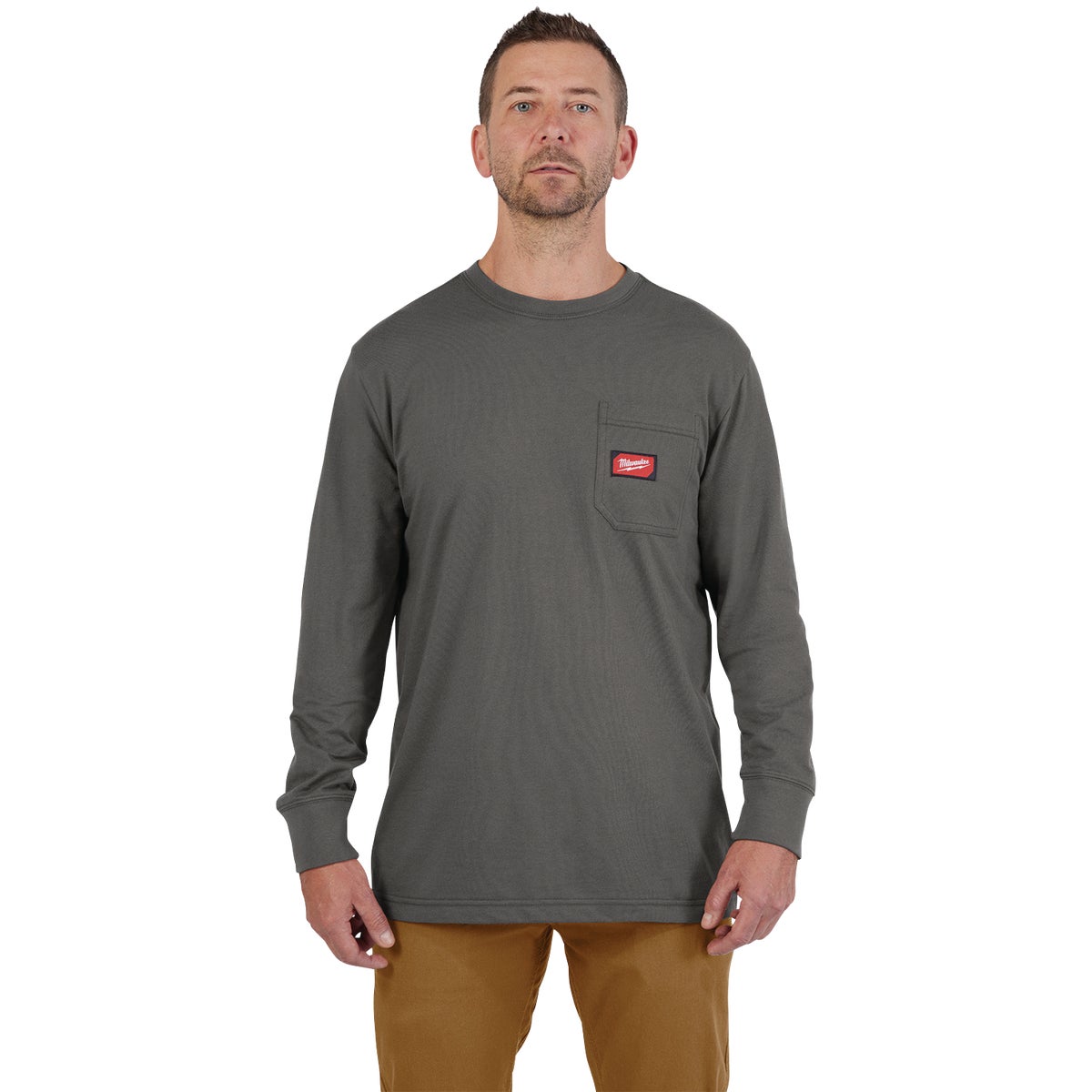 Milwaukee GridIron 2XL Gray Long Sleeve Heavy-Duty Pocket T-Shirt Image 3