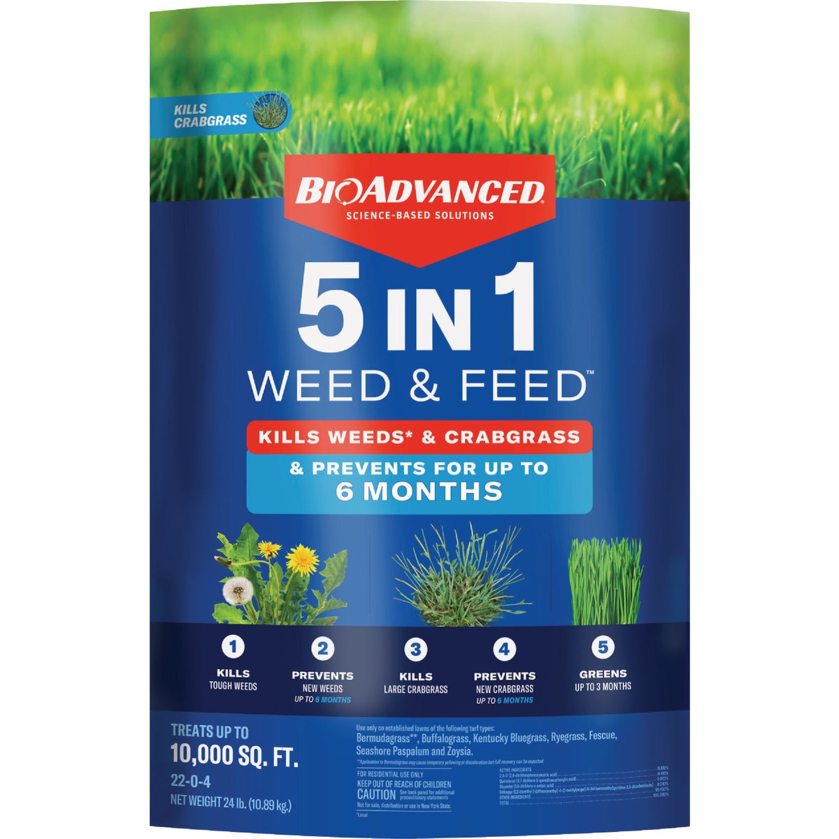 BioAdvanced 5-In-1 Weed & Feed 24 Lb. 10,000 Sq. Ft. Lawn Fertilizer with Weed Killer Image 1