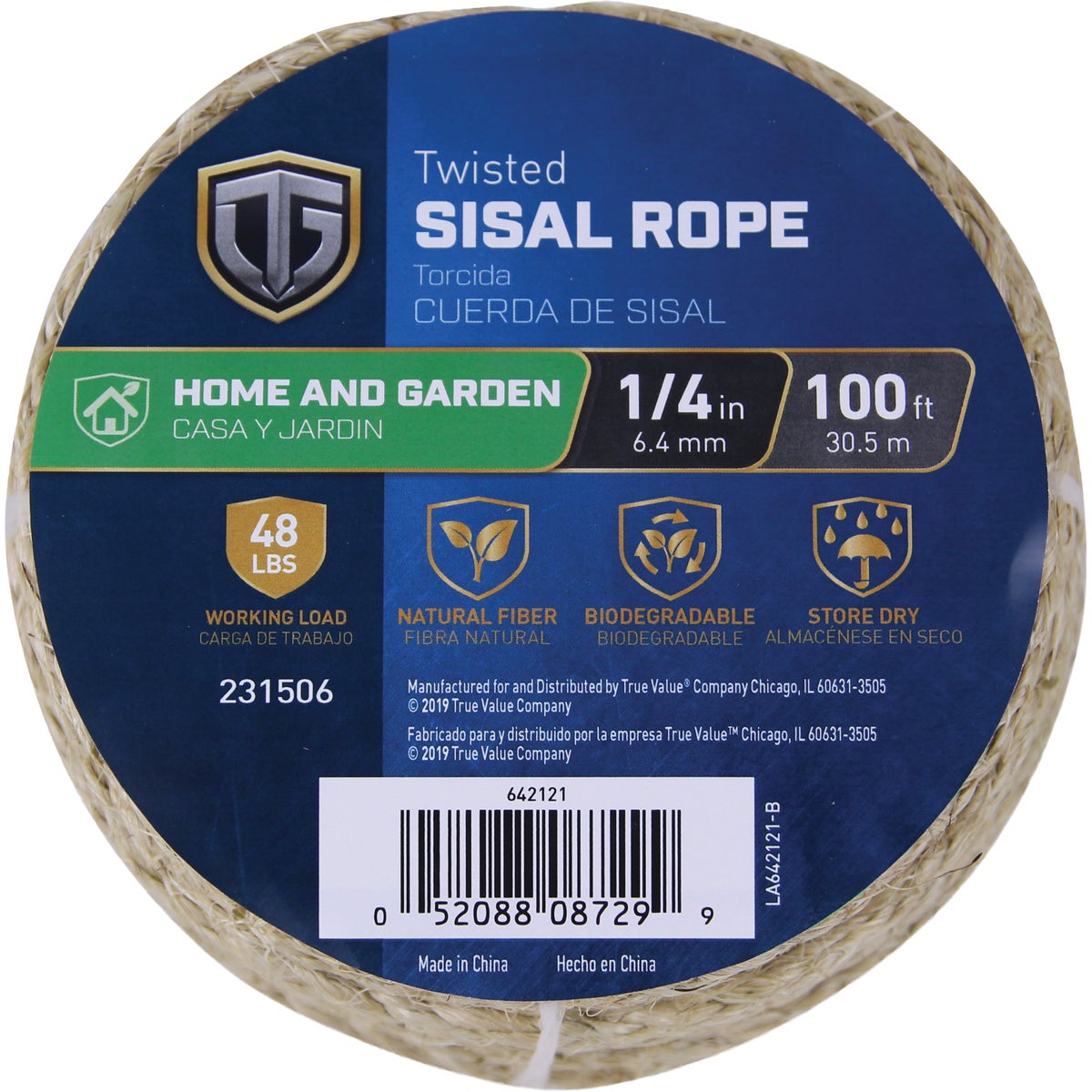 TruGuard 1/4 In. x 100 Ft. Natural Twisted Sisal Rope