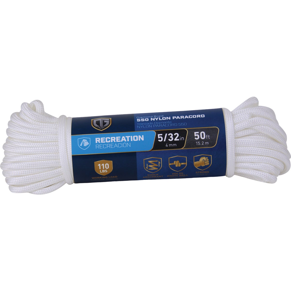 TruGuard 5/32 In. x 50 Ft. White Paracord 550 Diamond Braid Nylon Rope