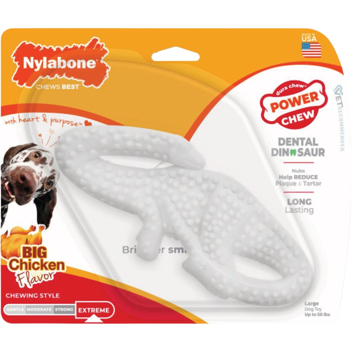 Nylabone Power Chew Large Chicken Flavor Dental Dinosaur Dog Chew Toy