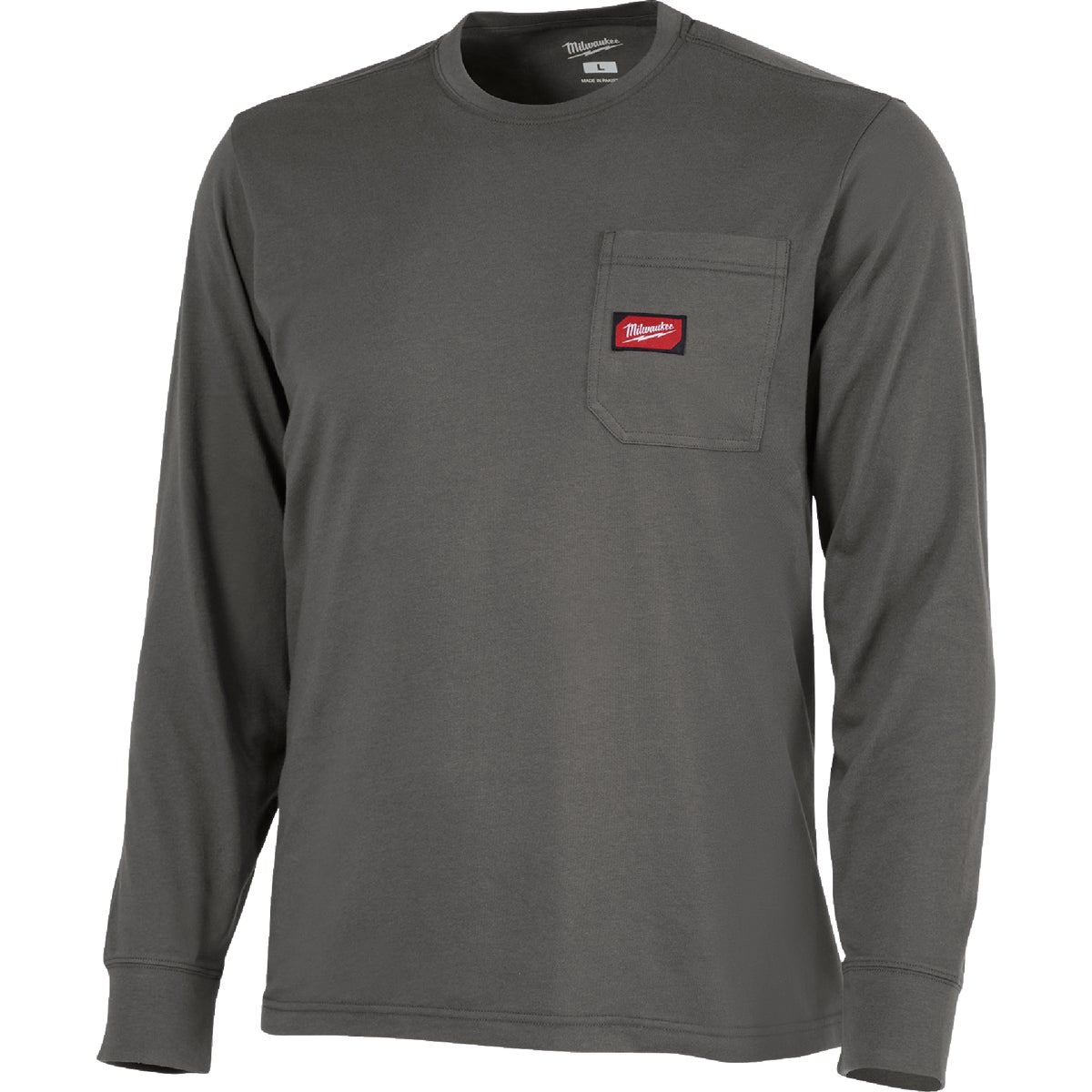 Milwaukee GridIron Large Gray Long Sleeve Heavy-Duty Pocket T-Shirt Image 1