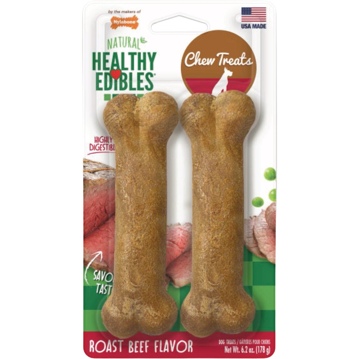 Nylabone Healthy Edibles Medium Roast Beef All-Natural Long Lasting Chew Treat