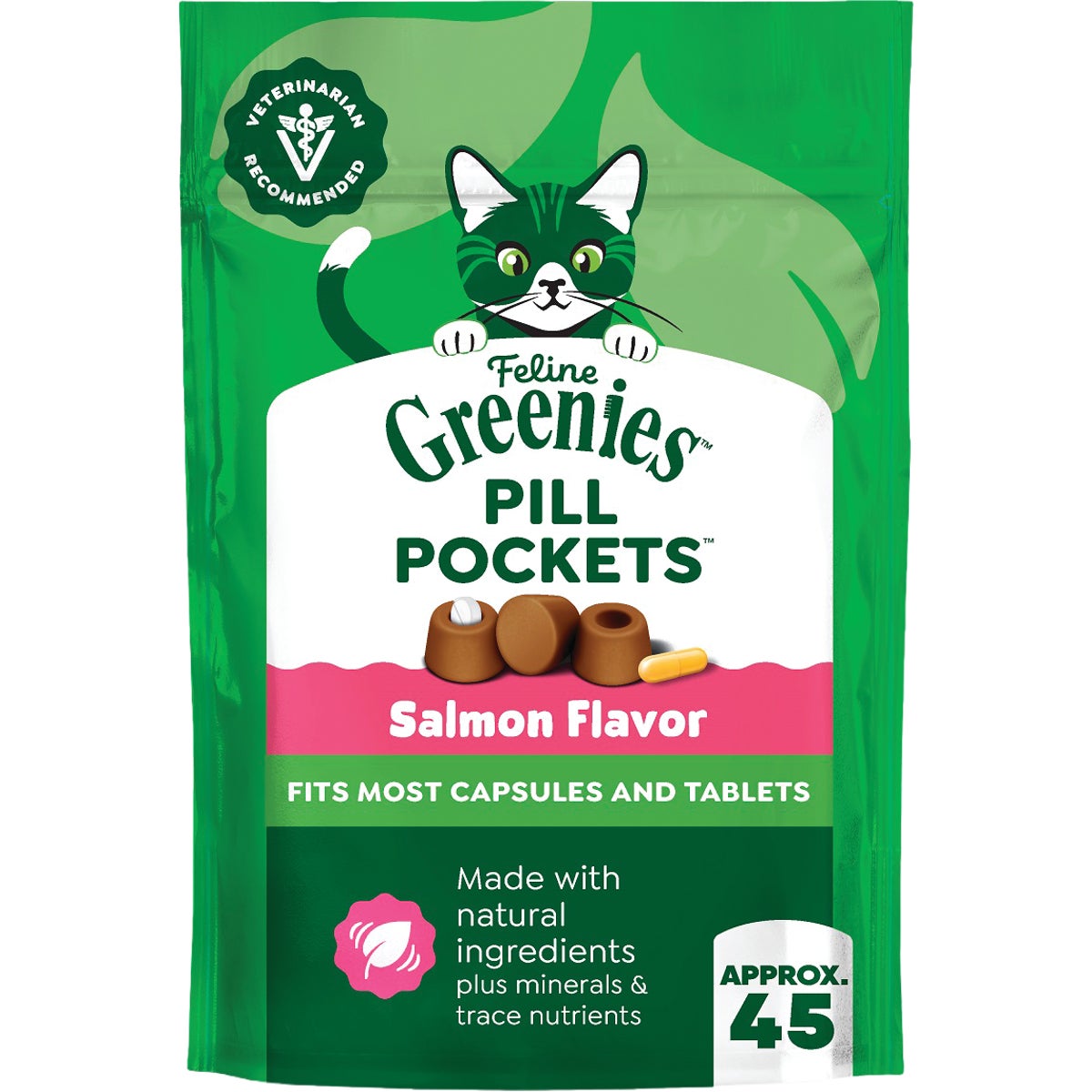 Greenies 1.6 Oz. Feline Pill Pockets Salmon Flavor for Cats Soft Cat Treats (45-Count)