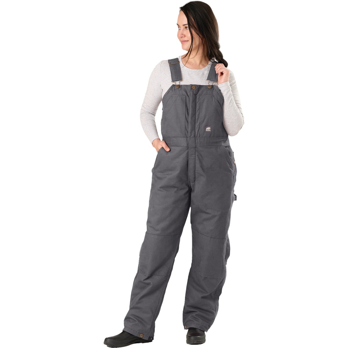 Berne Women's Short Titanium Softstone Duck Insulated Bib Overalls, L