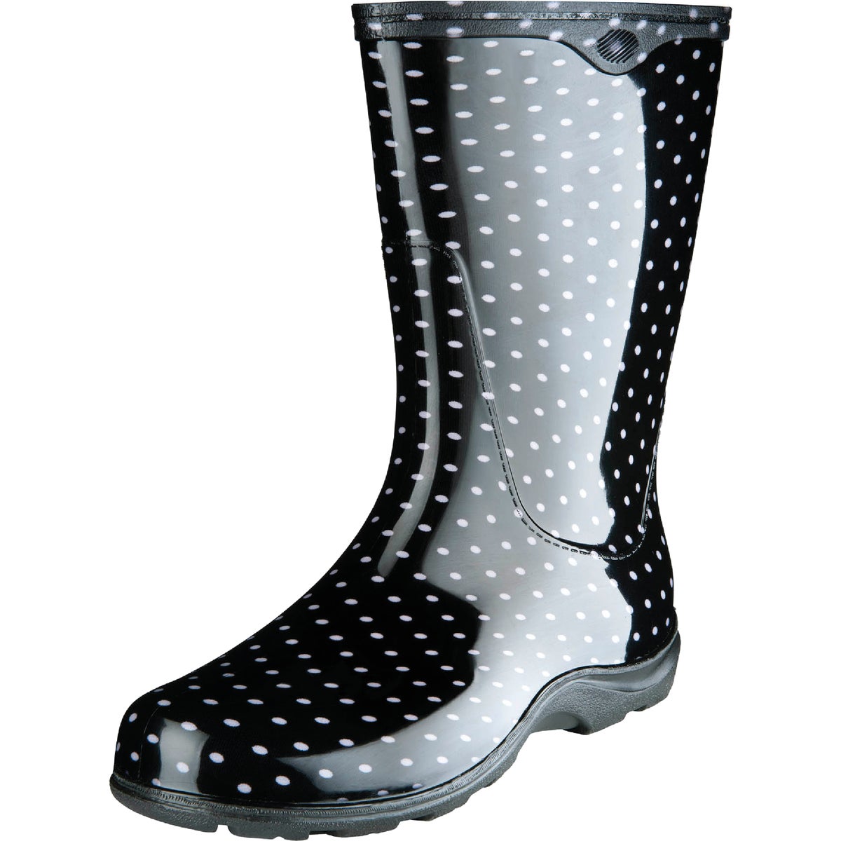Sloggers Women's Size 7 Black with White Polka Dots Rain & Garden Rubber Boot