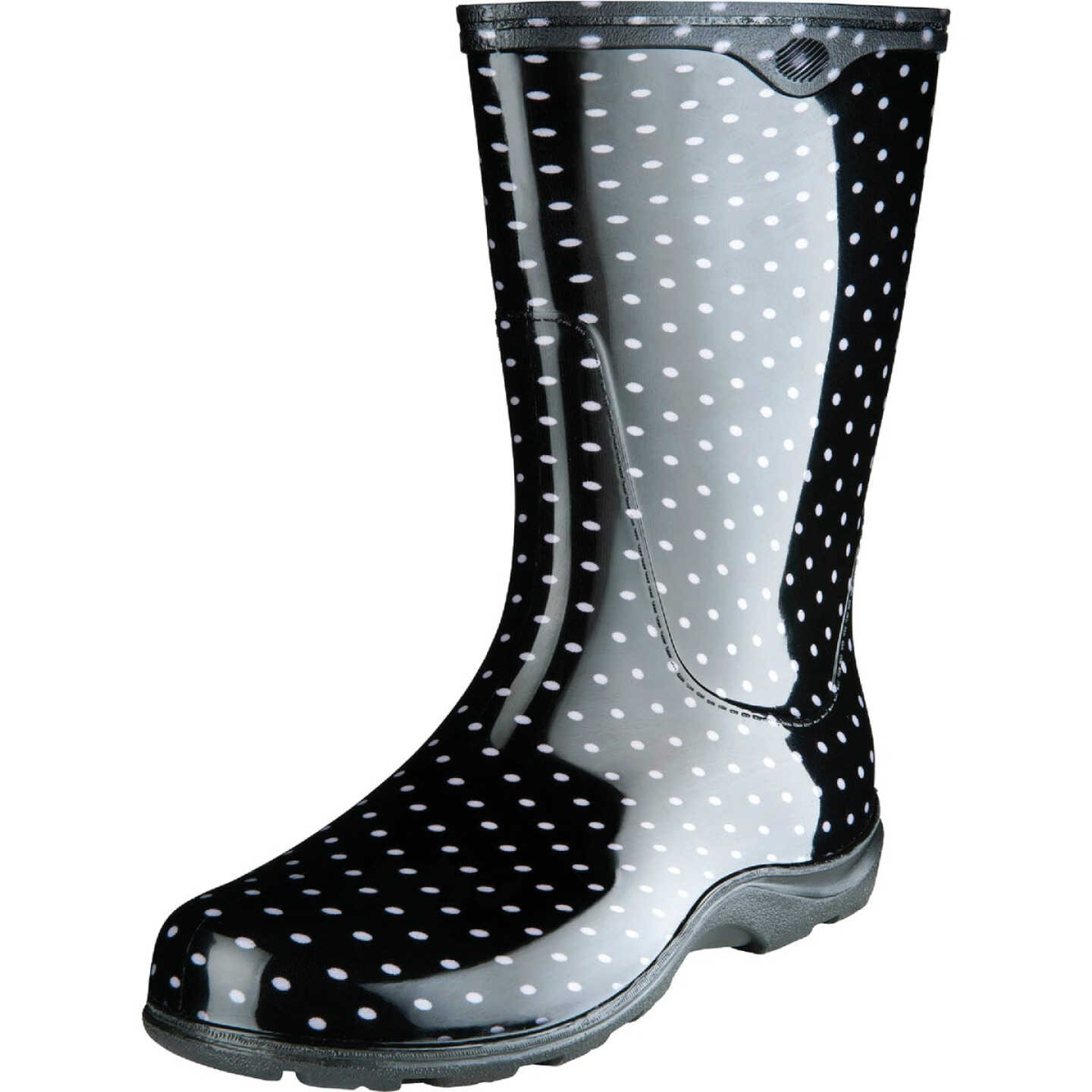 Sloggers Women's Size 7 Black with White Polka Dots Rain & Garden Rubber Boot Image 1