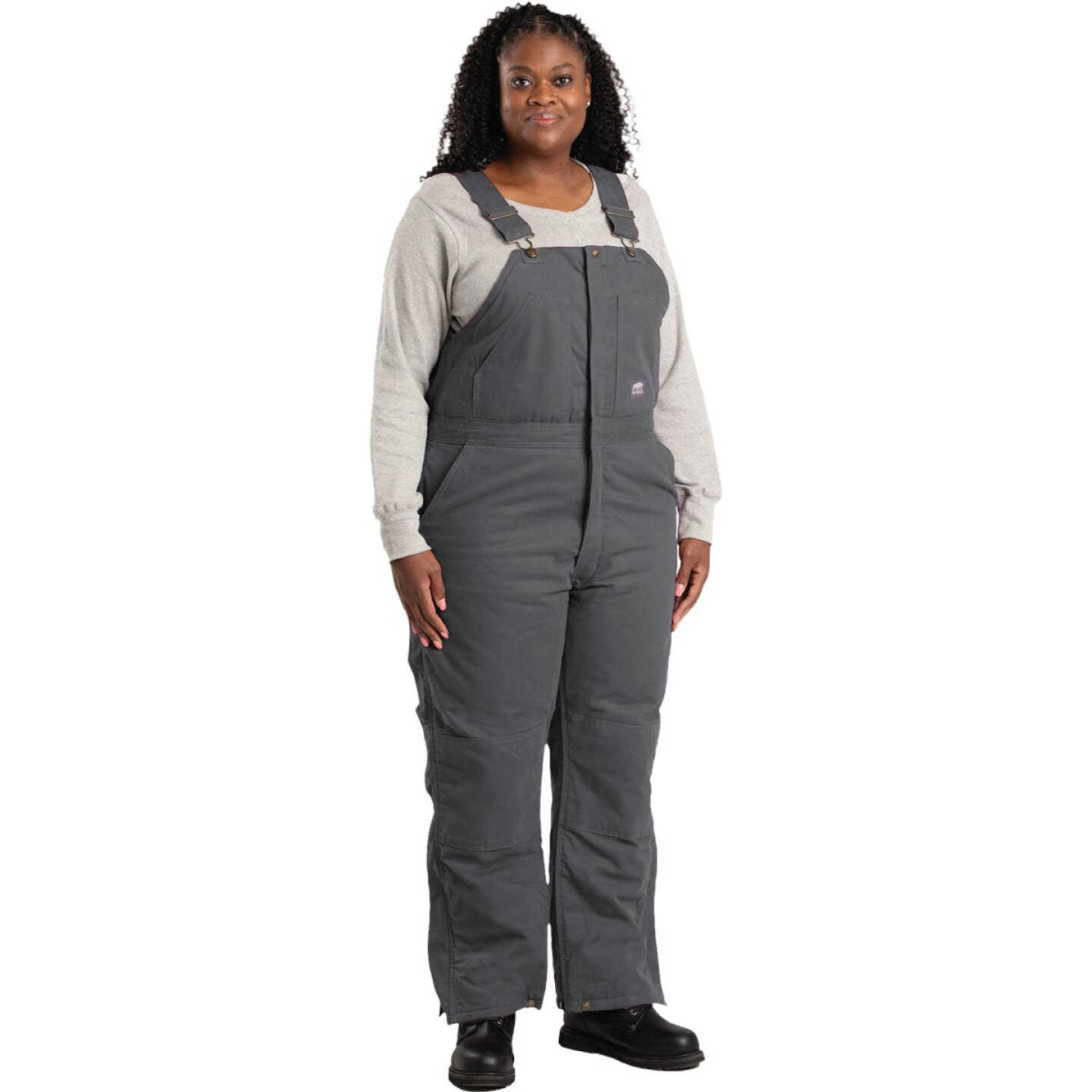 Berne Women's Short Titanium Softstone Duck Insulated Bib Overalls, XL Image 3