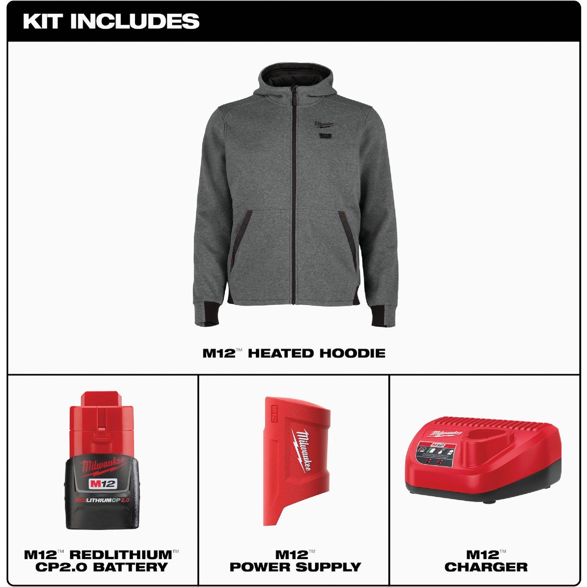 Milwaukee M12 Men's XL Gray Full-Zip Heated Hoodie Image 6