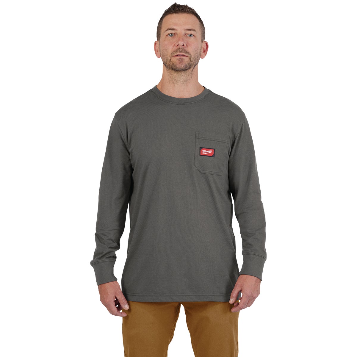 Milwaukee GridIron XL Gray Long Sleeve Heavy-Duty Pocket T-Shirt Image 3