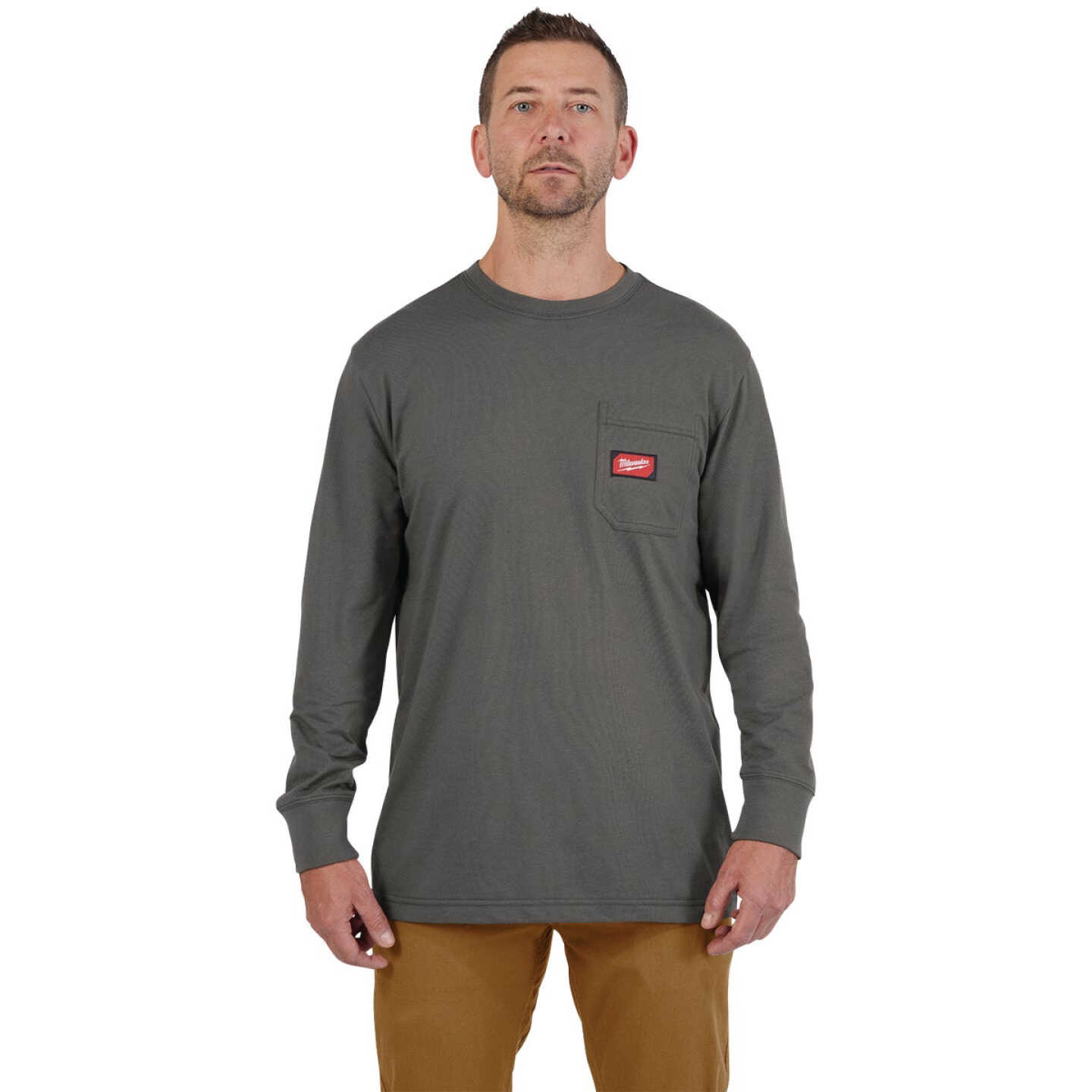 Milwaukee GridIron XL Gray Long Sleeve Heavy-Duty Pocket T-Shirt Image 3