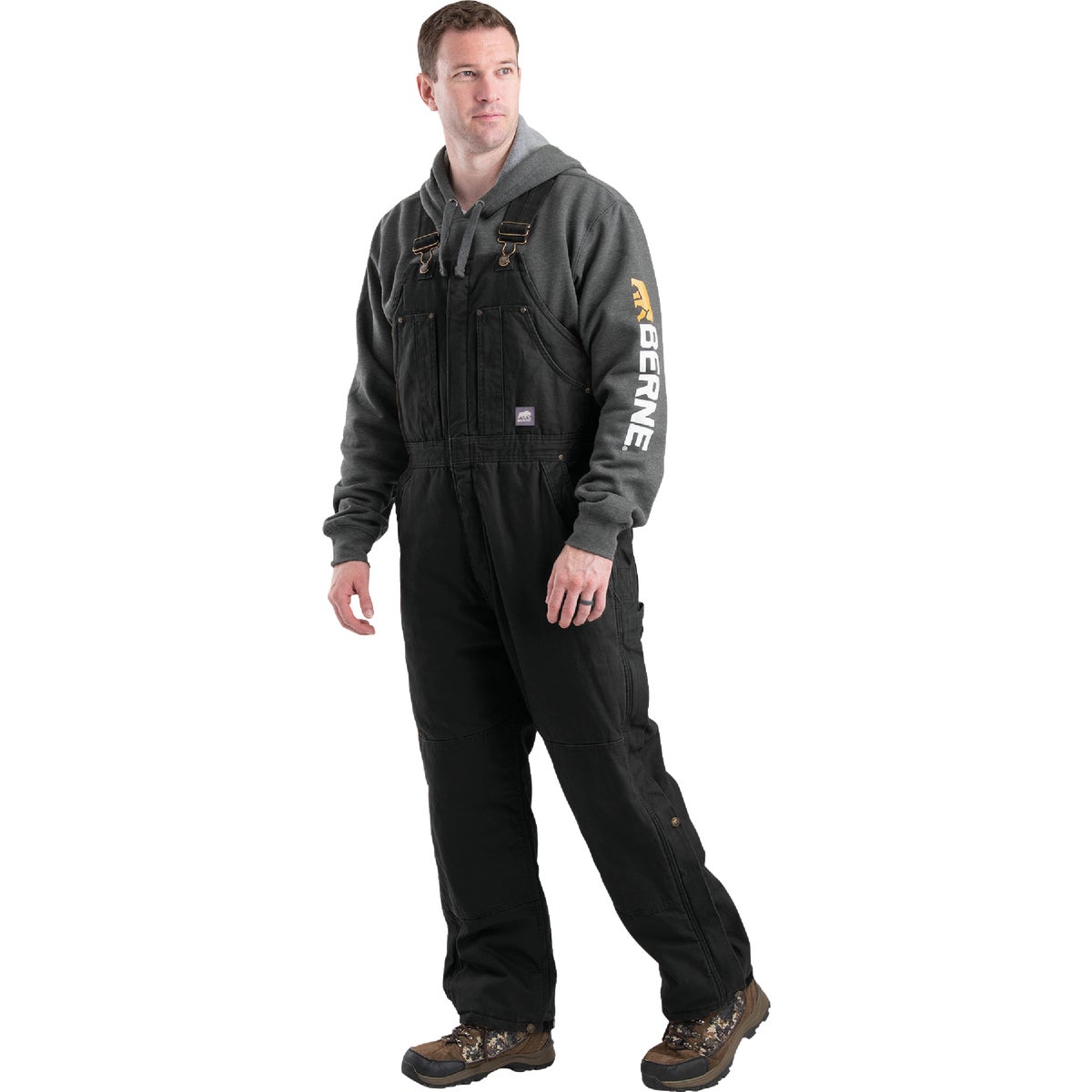 Berne Men's 2XL Black Heartland Insulated Washed Duck Bib Overalls