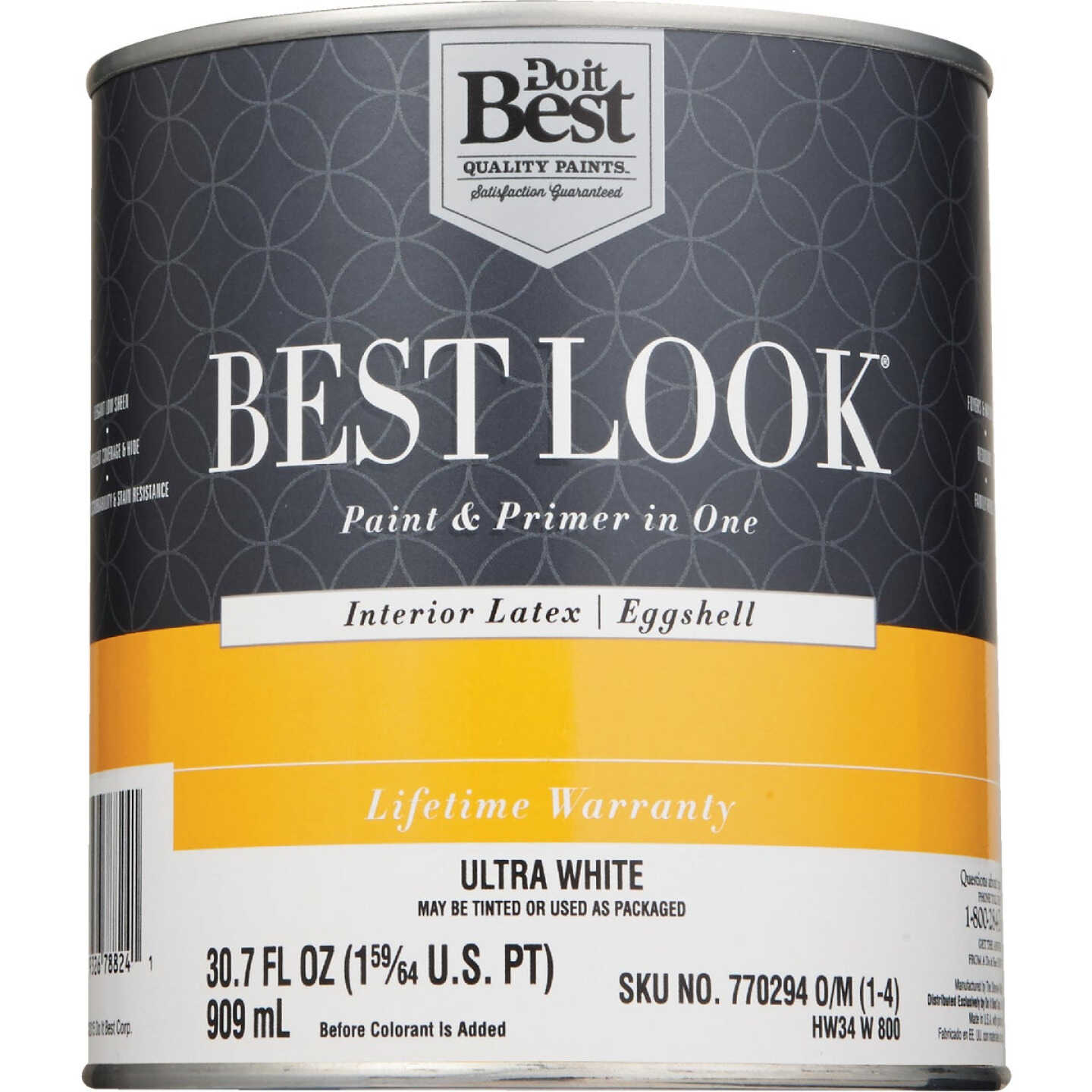 Best Look Latex Premium Paint & Primer In One Eggshell Interior Wall Paint, Ultra White, 1 Qt. Image 2
