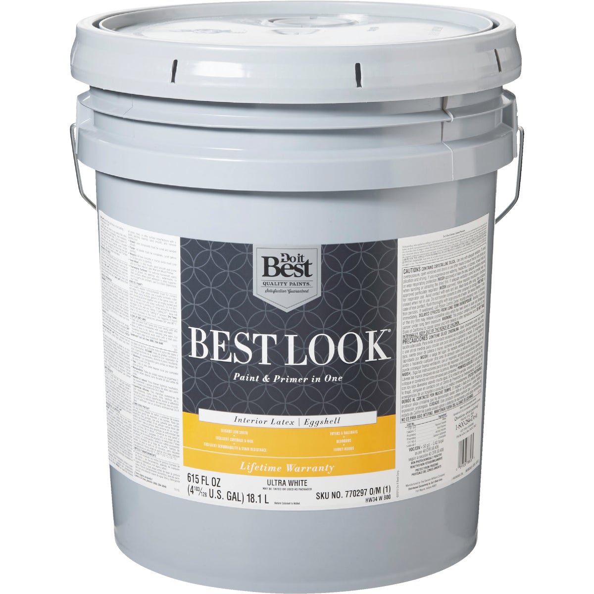 Best Look Latex Premium Paint & Primer In One Eggshell Interior Wall Paint, Ultra White, 5 Gal. Image 1