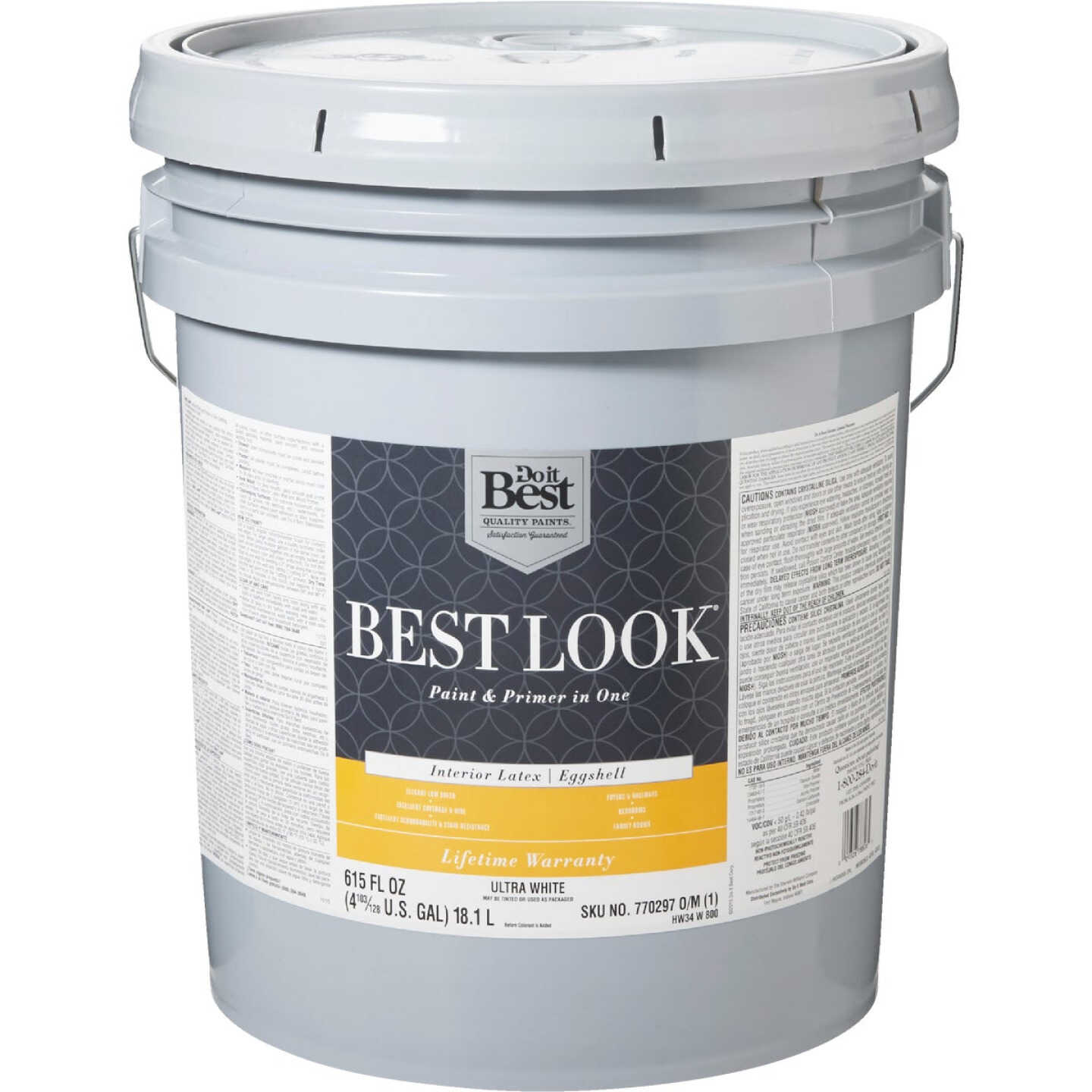 Best Look Latex Premium Paint & Primer In One Eggshell Interior Wall Paint, Ultra White, 5 Gal. Image 1