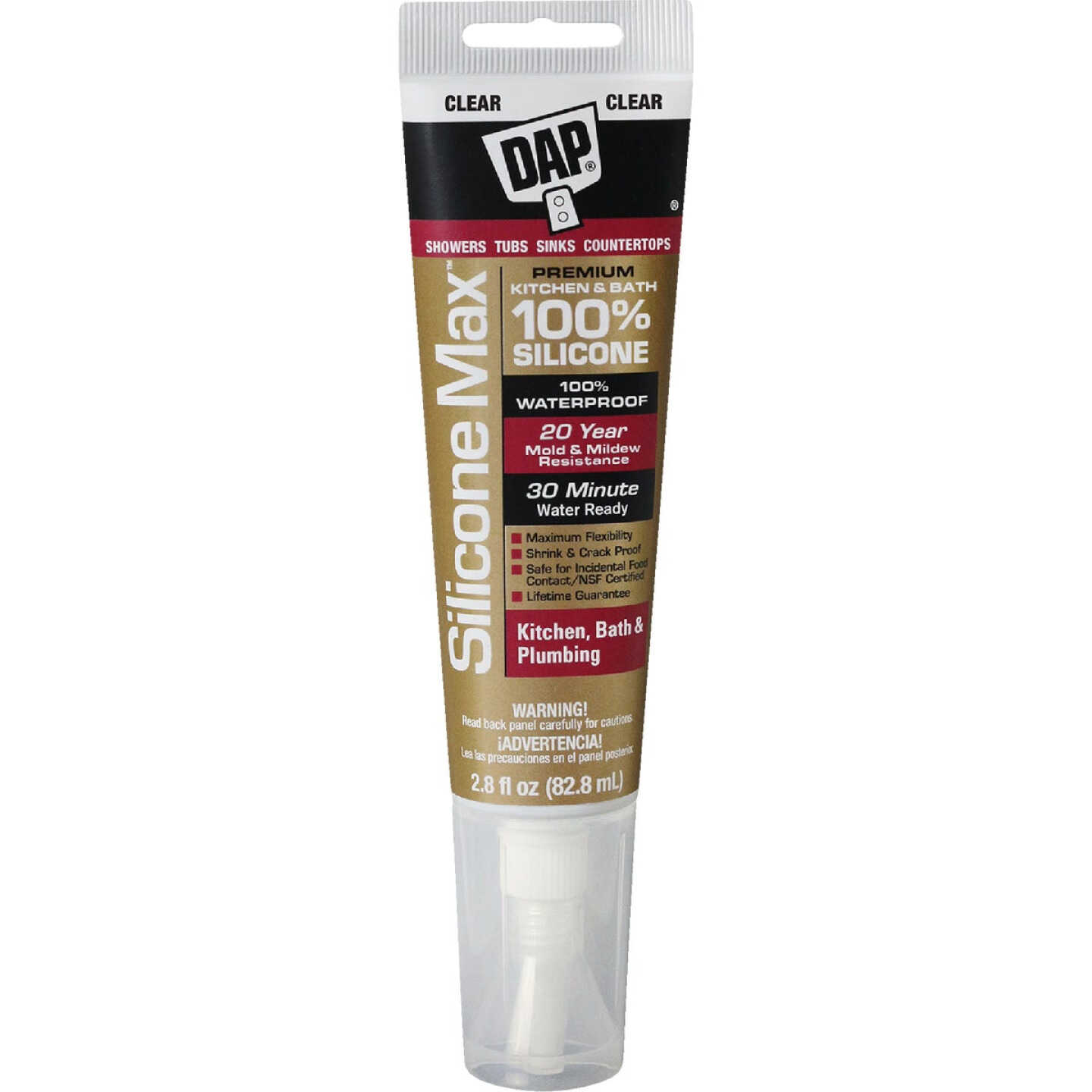 DAP Silicone Max 2.8 Oz. Clear Premium Kitchen, Bath & Plumbing 100% Silicone Sealant Image 1