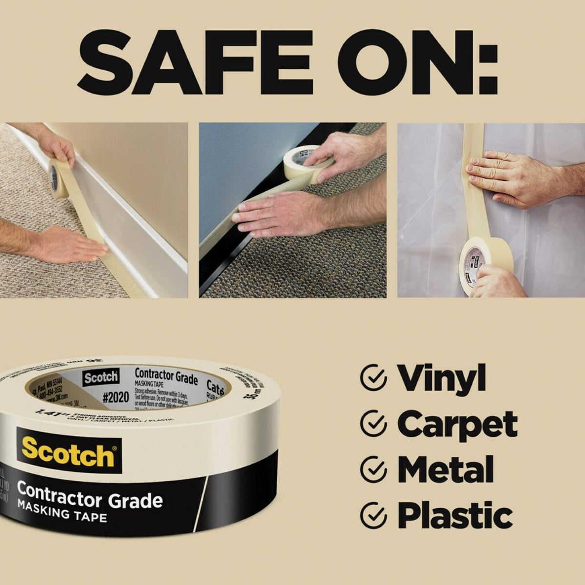 Scotch 1.41 In. x 60.1 Yd. Contractor Grade Masking Tape (4-Pack) Image 2