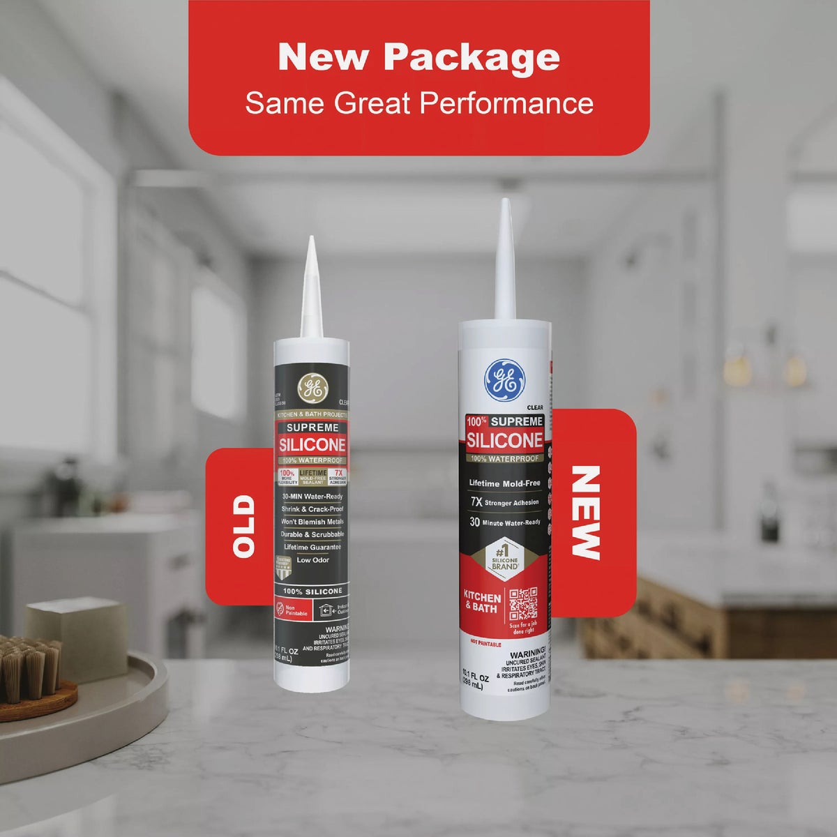 GE Supreme Silicone Kitchen & Bath Sealant, Almond, 10.1  Oz. Cartridge Image 2
