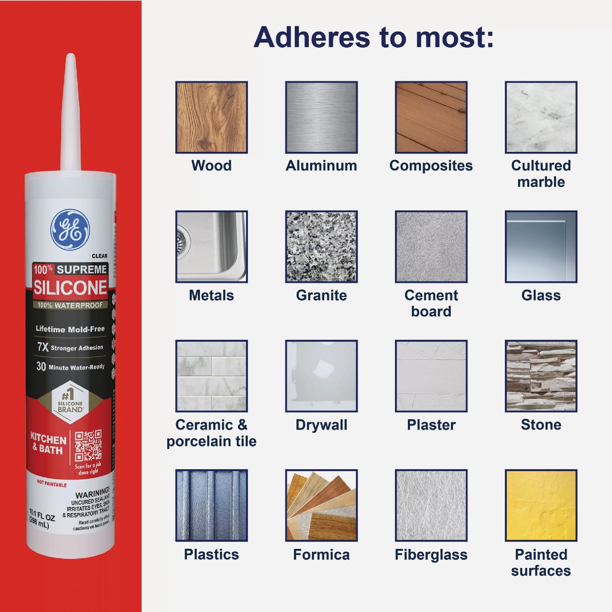 GE Supreme Silicone Kitchen & Bath Sealant, Almond, 10.1  Oz. Cartridge Image 6