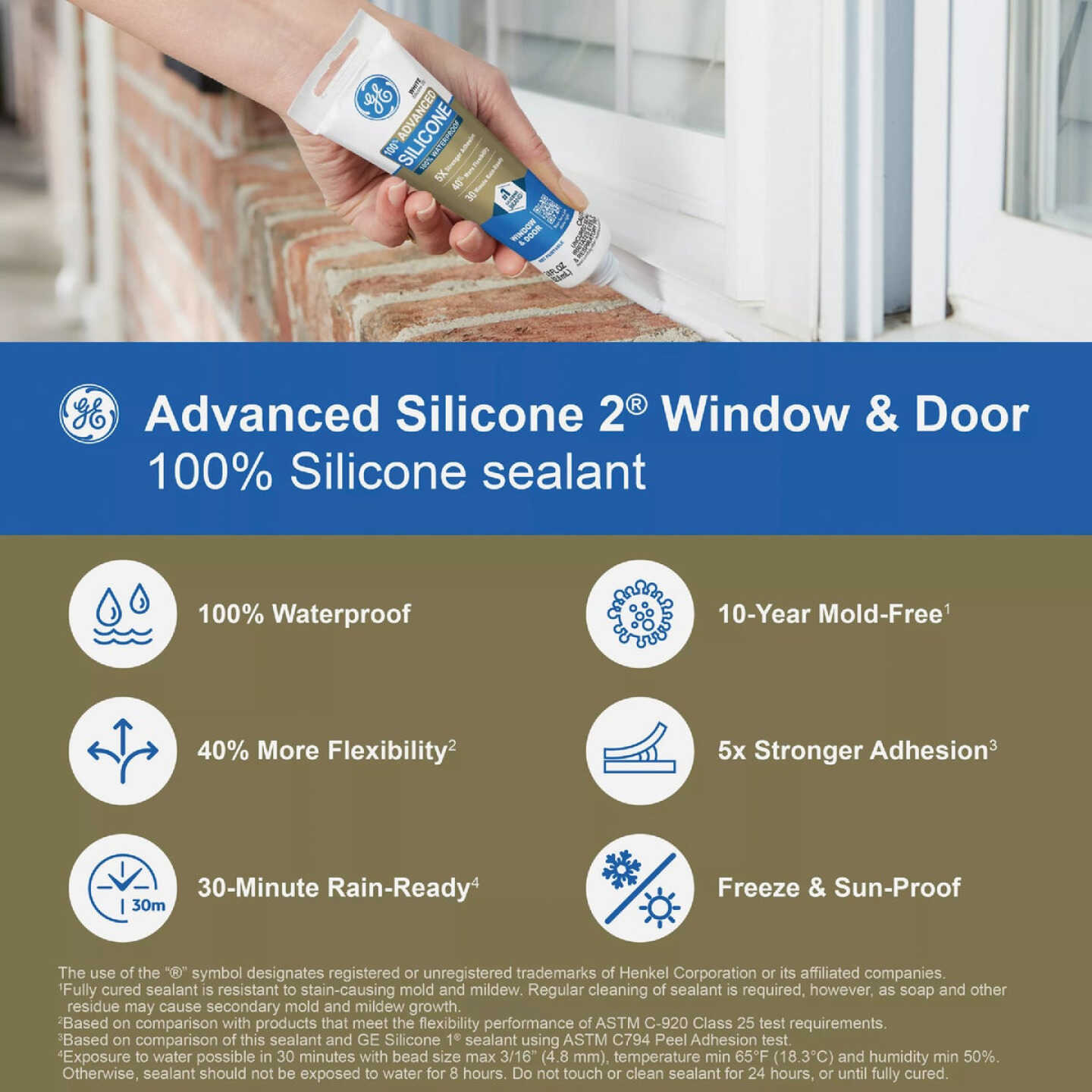 GE Advanced Silicone Window & Door Sealant, Clear, 2.8 Oz. Tube Image 4