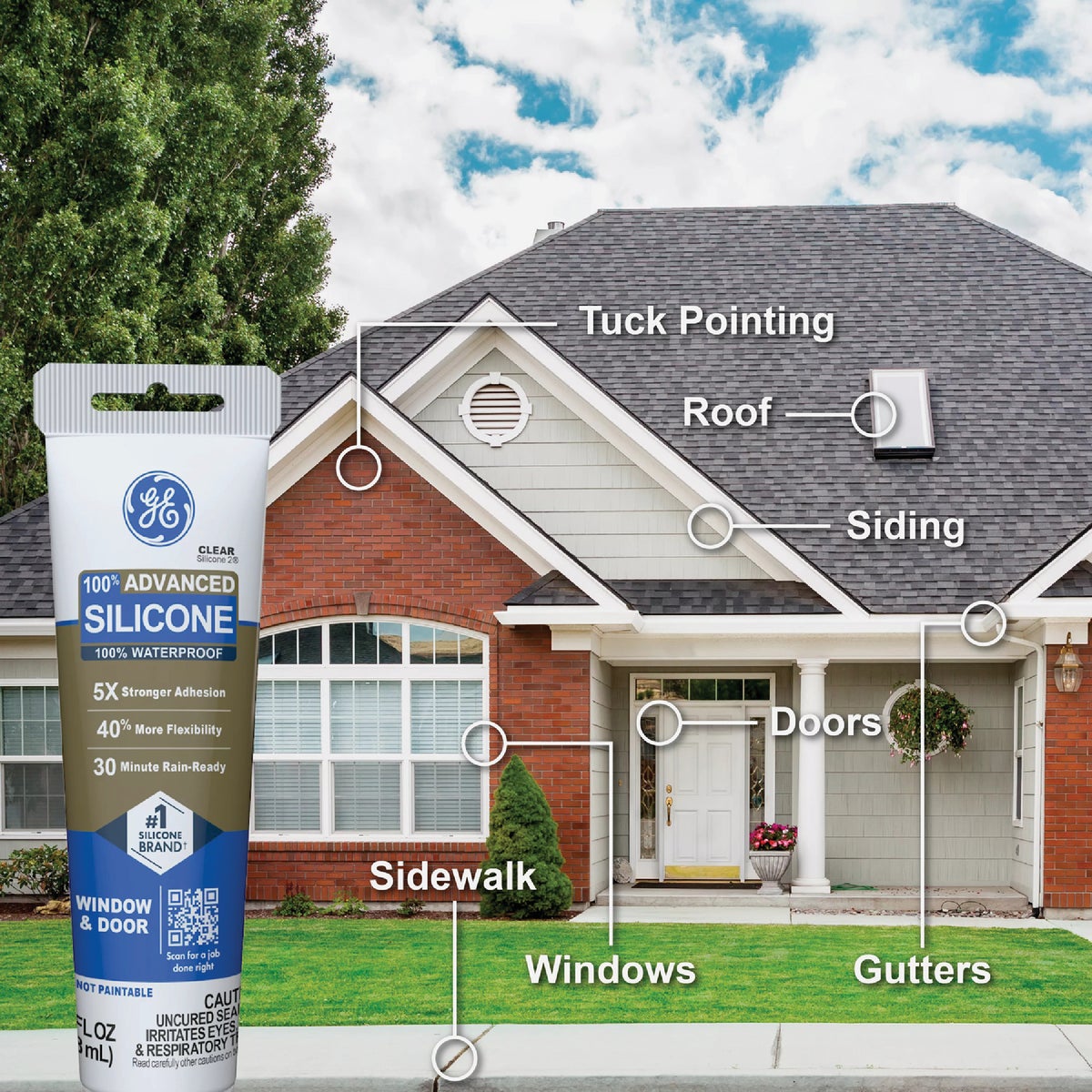 GE Advanced Silicone Window & Door Sealant, White, 2.8  Oz. Tube Image 3