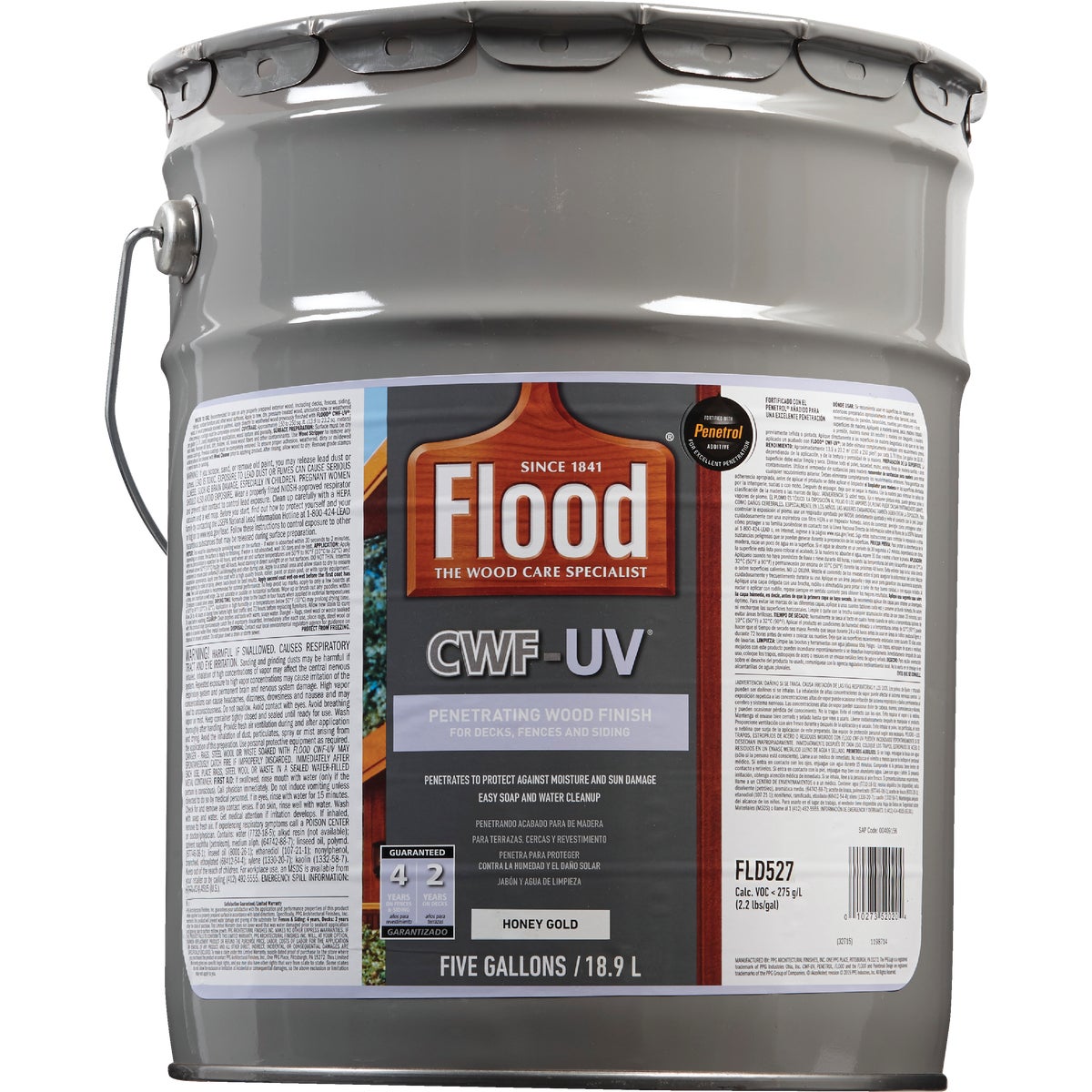 Flood CWF-UV Oil-Modified Fence Deck and Siding Wood Finish, Honey Gold, 5 Gal. Image 2