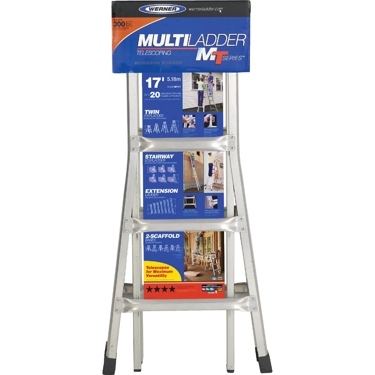 Werner 17 Ft. Aluminum Multi-Position Telescoping Ladder with 300 Lb. Load Capacity Type IA Ladder Rating