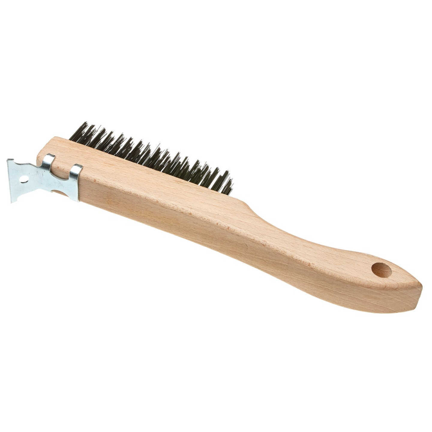 Master Painter Wood Shoe Handle Wire Brush with Metal Scraper Image 1