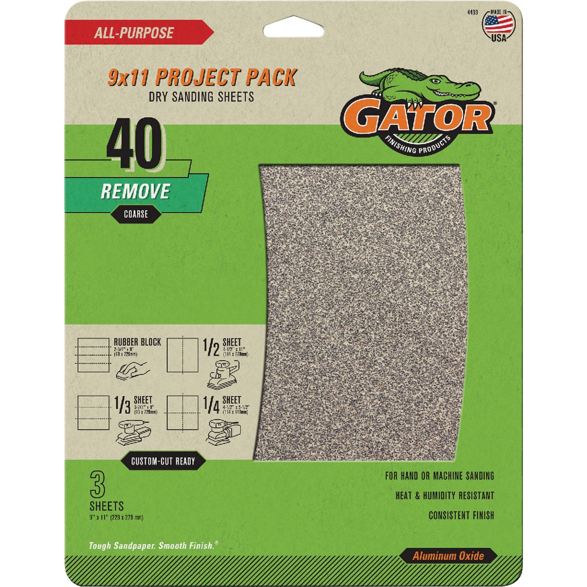GatorGrit 9 In. x 11 In. Extra Coarse 40-Grit Sandpaper (3-Pack)