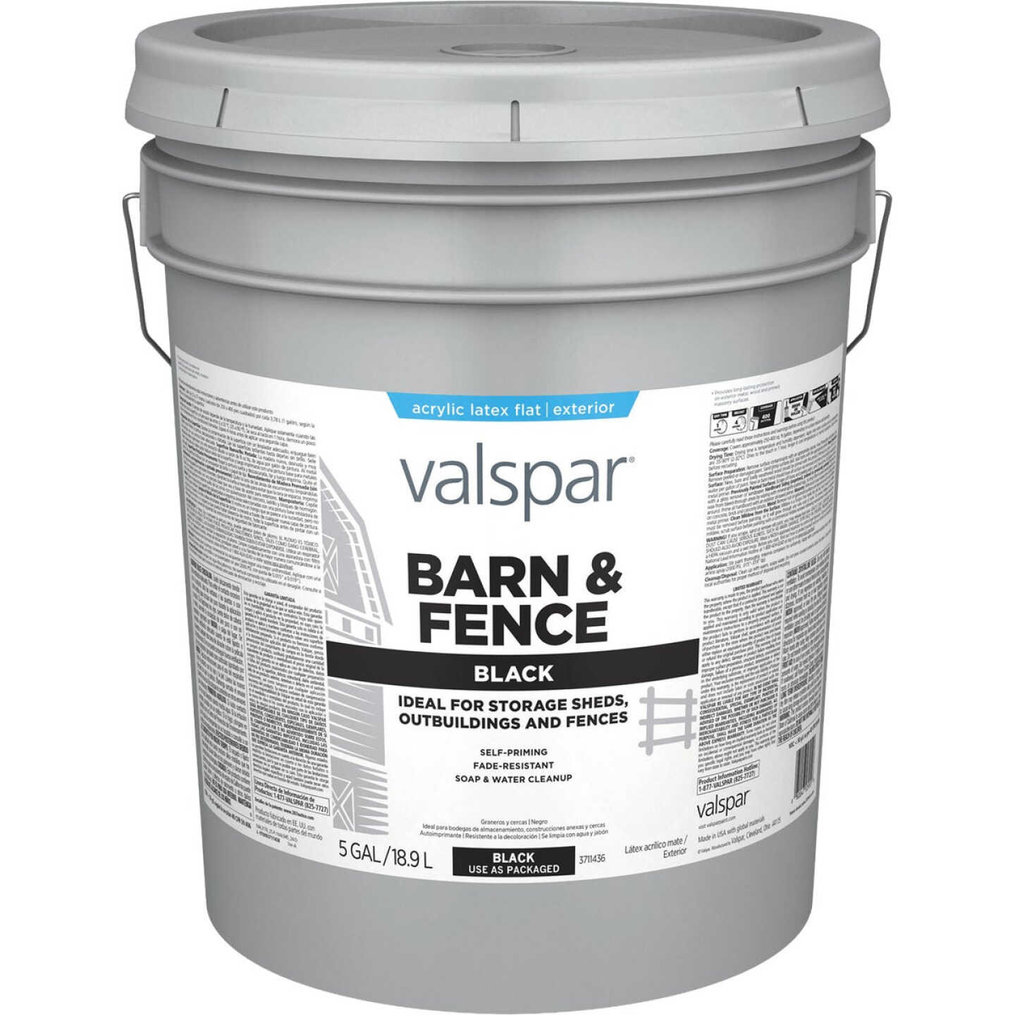 Valspar Barn & Fence Latex Flat Paint, Black, 5 Gal. Image 1