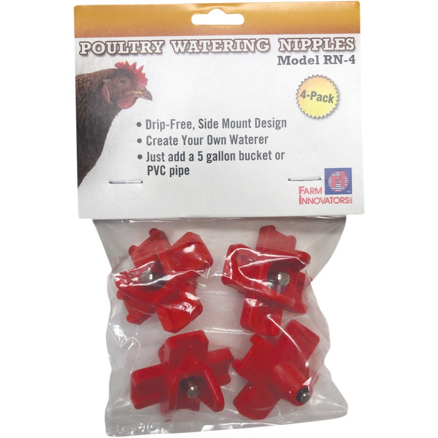 Farm Innovators 1 In. x 1 In. Plastic Poultry Watering Nipple (4-Pack) Image 1