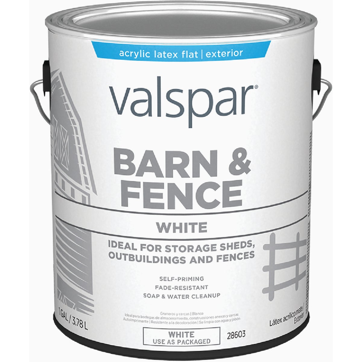 Valspar Latex Paint & Primer In One Flat Barn & Fence Paint, White, 1 Gal. Image 1