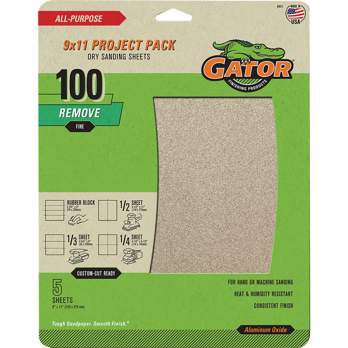 GatorGrit 9 In. x 11 In. Medium 100-Grit Sandpaper (5-Pack)