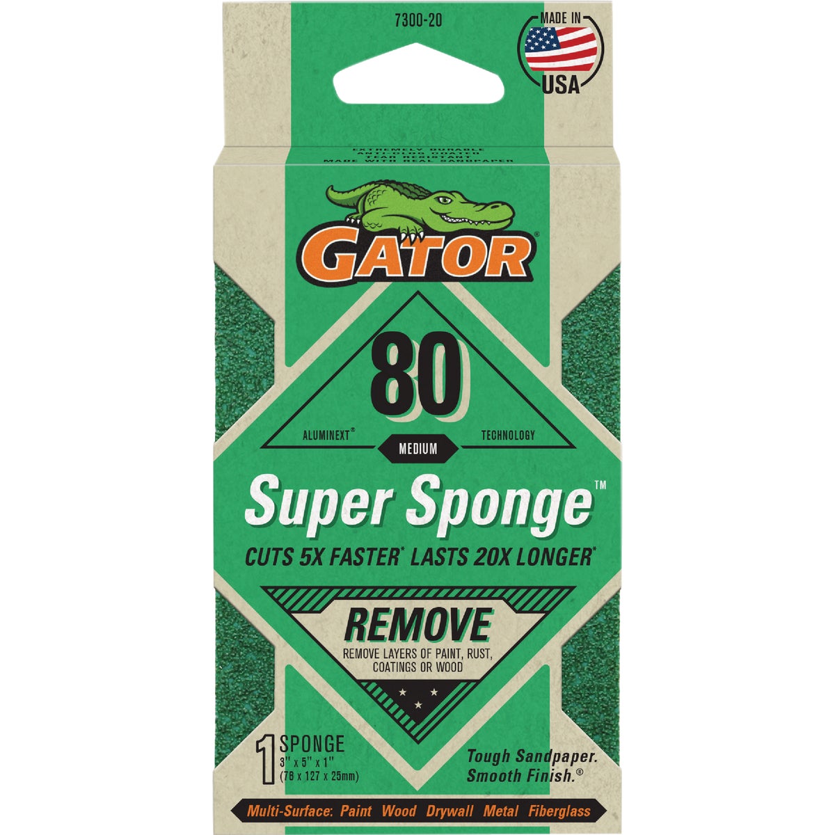 Gator 3 In. x 5 In. x 1 In. 80-Grit EZ123 Jumbo Sanding Sponge Image 1