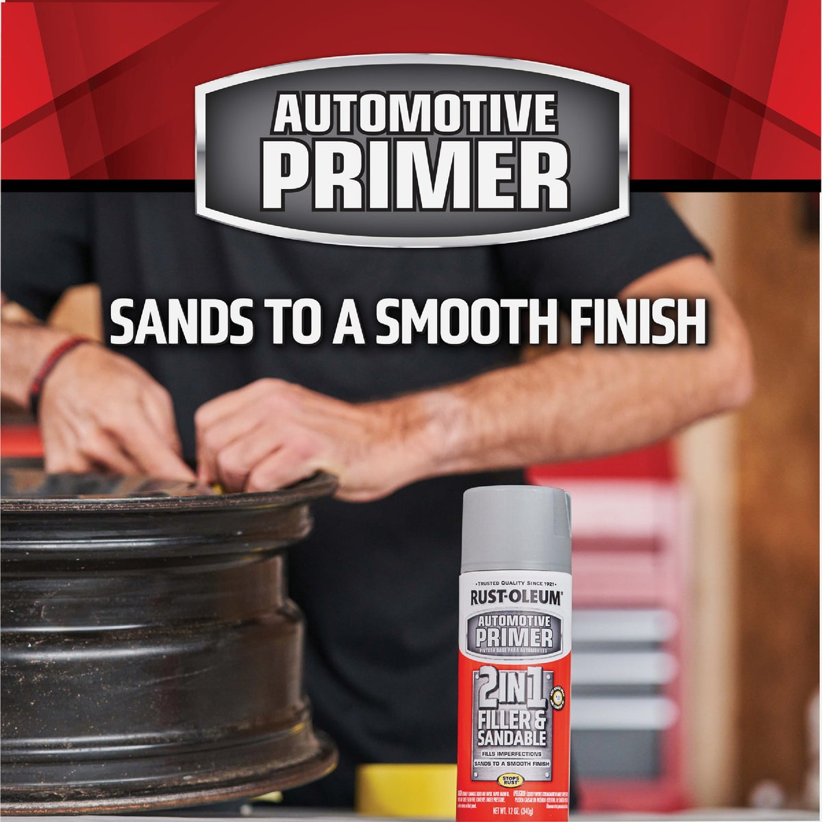 Rust-Oleum Stops Rust Automotive 2 in 1 Filler & Sandable Primer Spray, 12 Oz., Gray Image 2