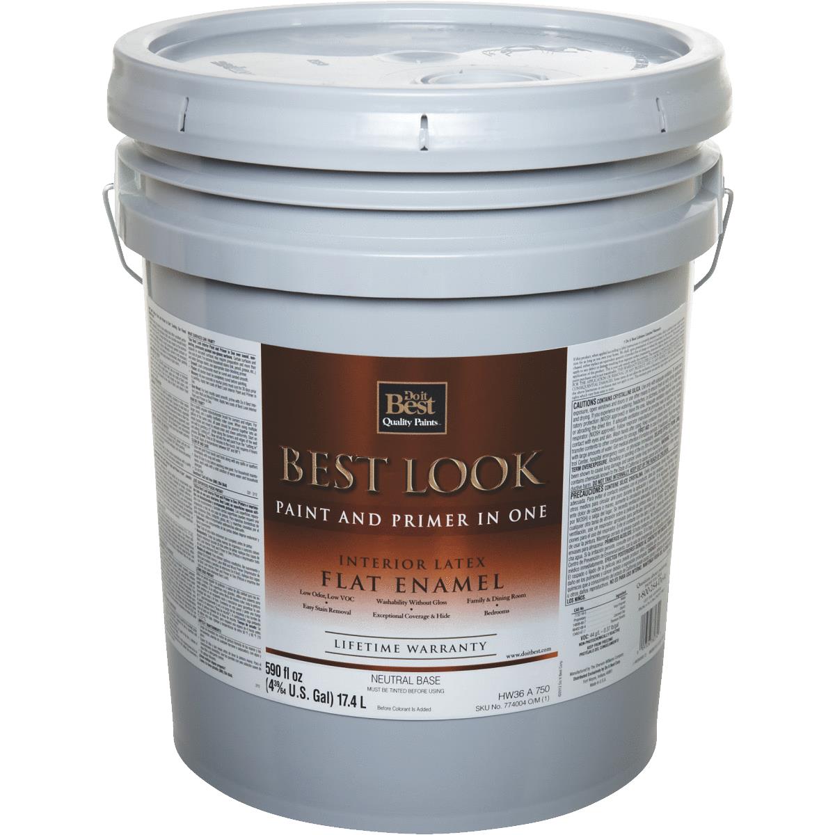 Best Look Latex Paint & Primer In One Flat Enamel Interior Wall Paint, Neutral Base, 5 Gal. Image 1