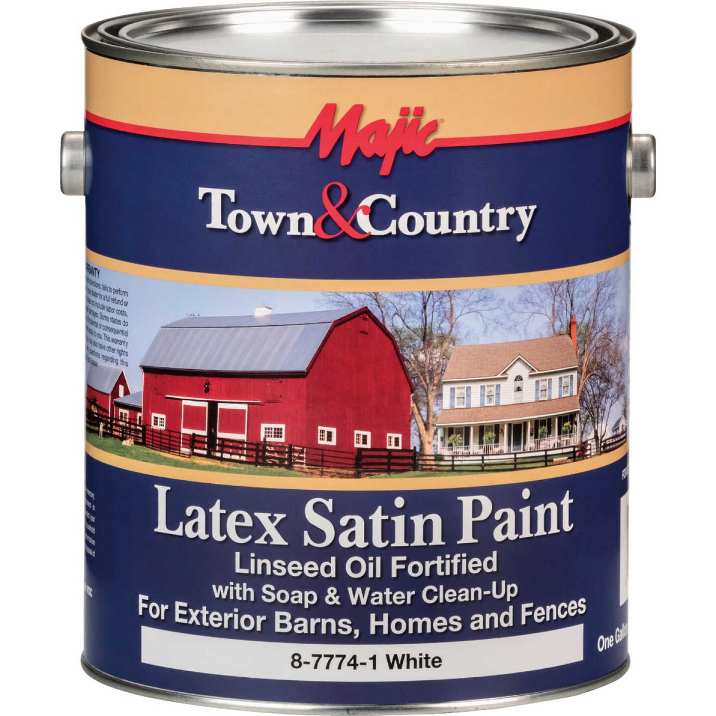 MAJIC Town & Country Exterior Latex Satin Paint, White, 1 Gal. Image 1