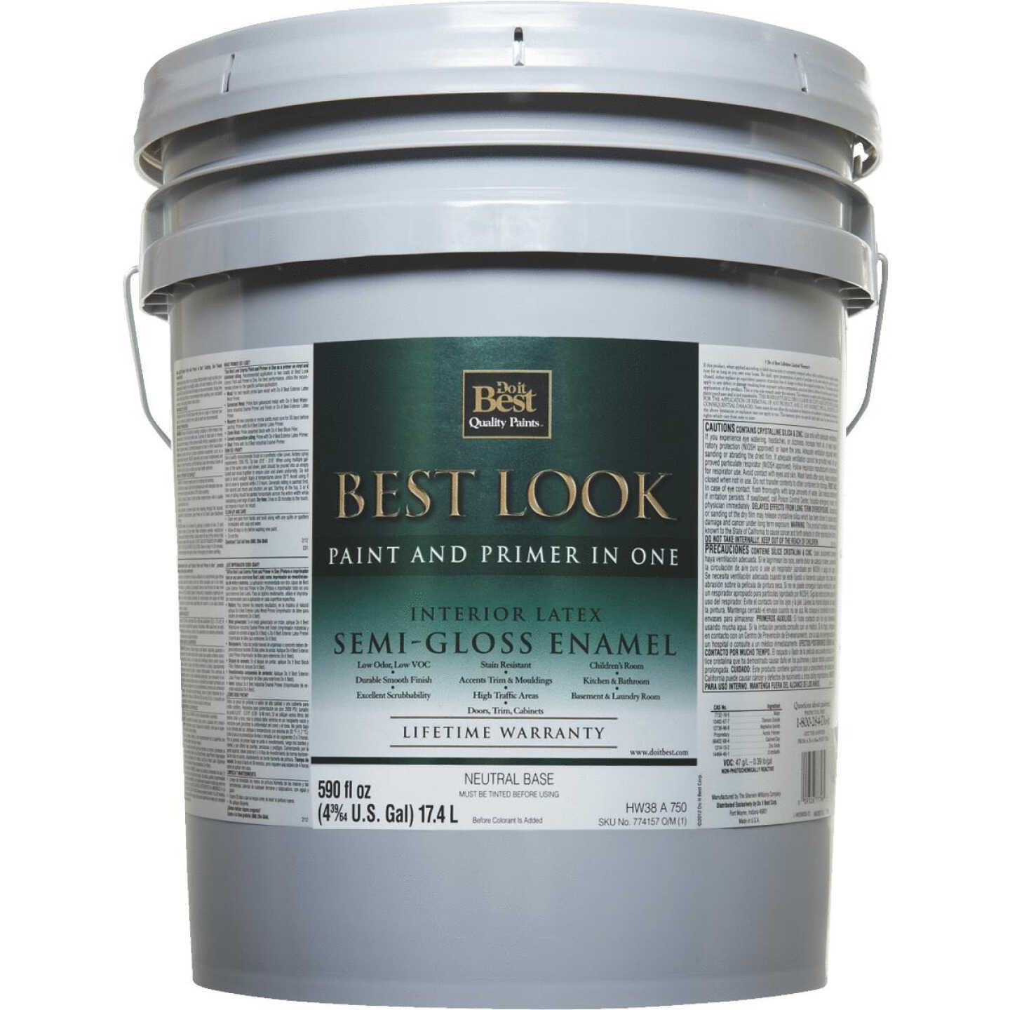 Best Look Latex Paint & Primer In One Semi-Gloss Interior Wall Paint, Neutral Base, 5 Gal. Image 2