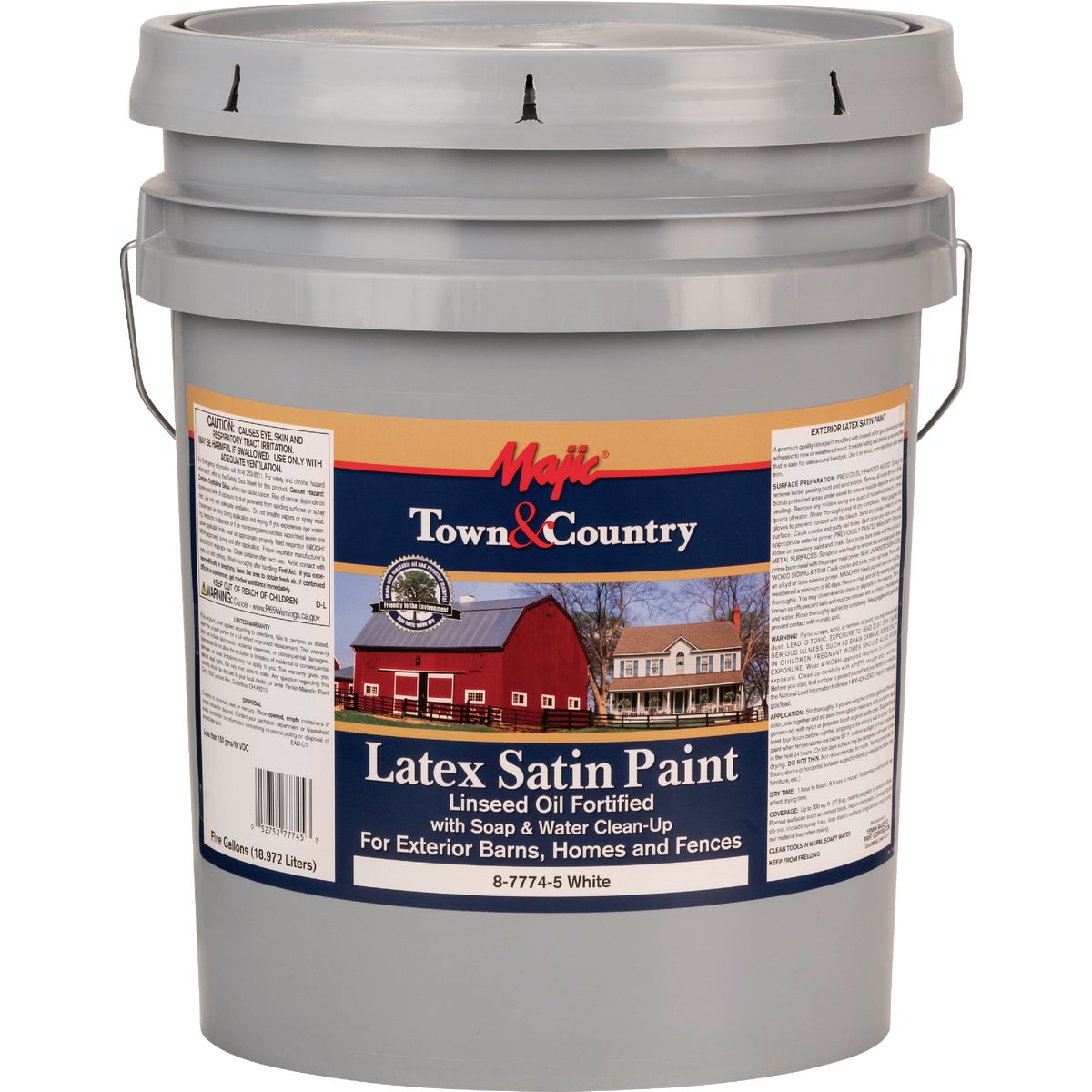 MAJIC Town & Country Exterior Latex Satin Paint, White, 5 Gal.