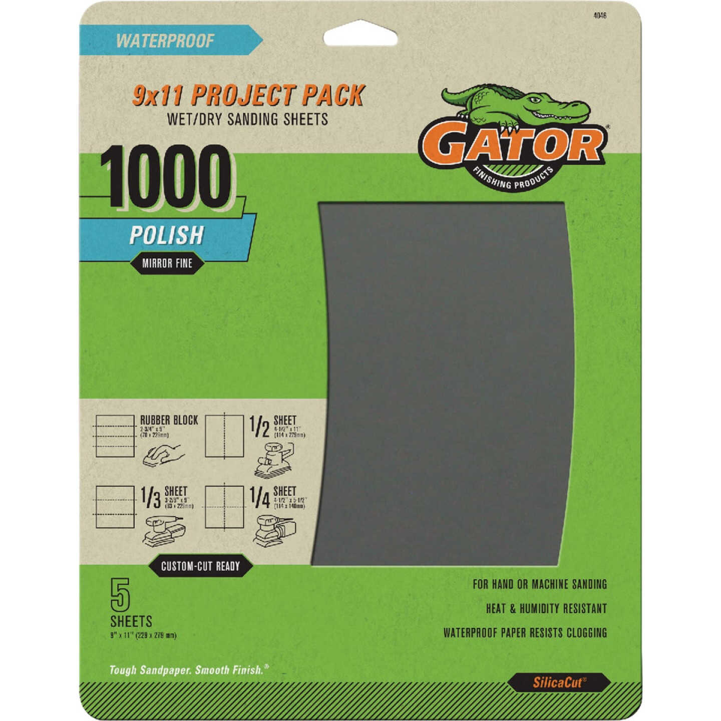 GatorGrit 9 In. x 11 In. Mirror Fine 1000-Grit Sandpaper (5-Pack), Ideal For Wet Or Dry Sanding Of Metal & Between Coats Sanding Of Finishes. Image 1
