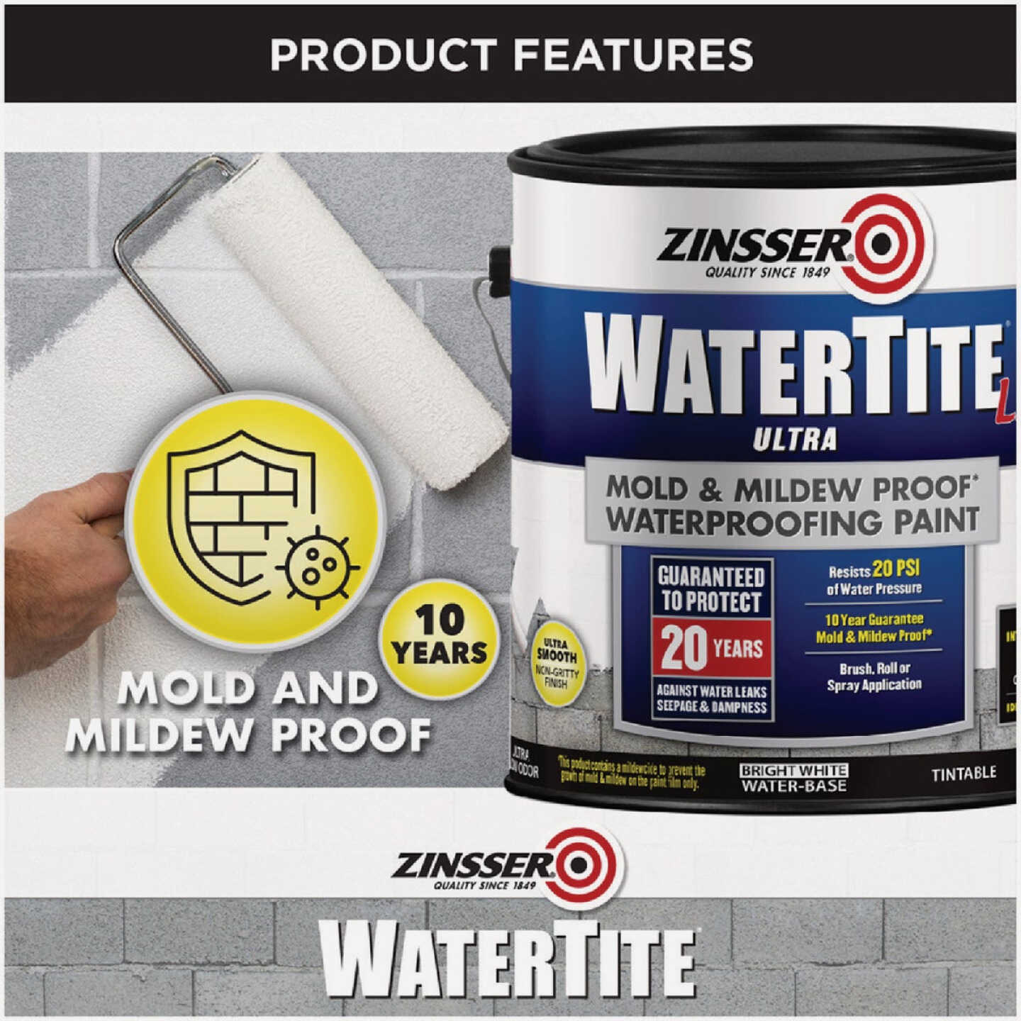 Zinsser WaterTite LX Ultra 1 Qt. Mold & Mildew Proof Bright White Waterproofing Paint Image 4