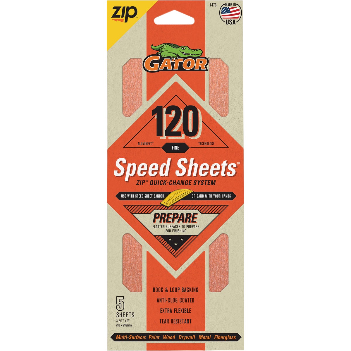 Gator Grit 3 In. x 9 In. Medium ZIP Speed Sheet, 120 Grit (5-Pack)