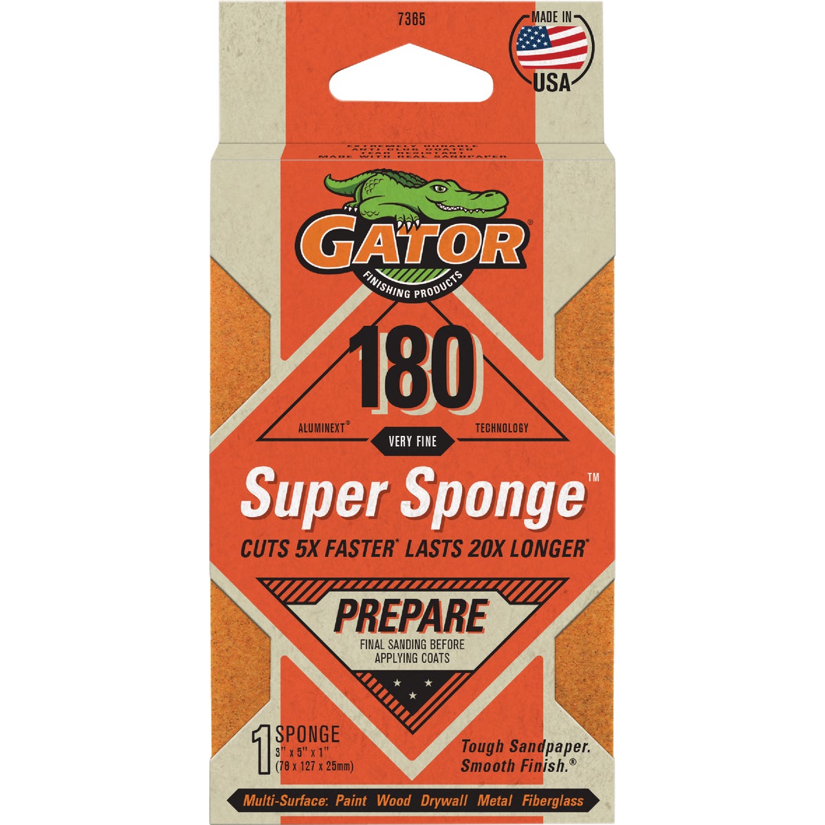 Gator 3 In. x 5 In. x 1 In. Medium 180-Grit EZ123 Premium Sanding Sponge Image 1