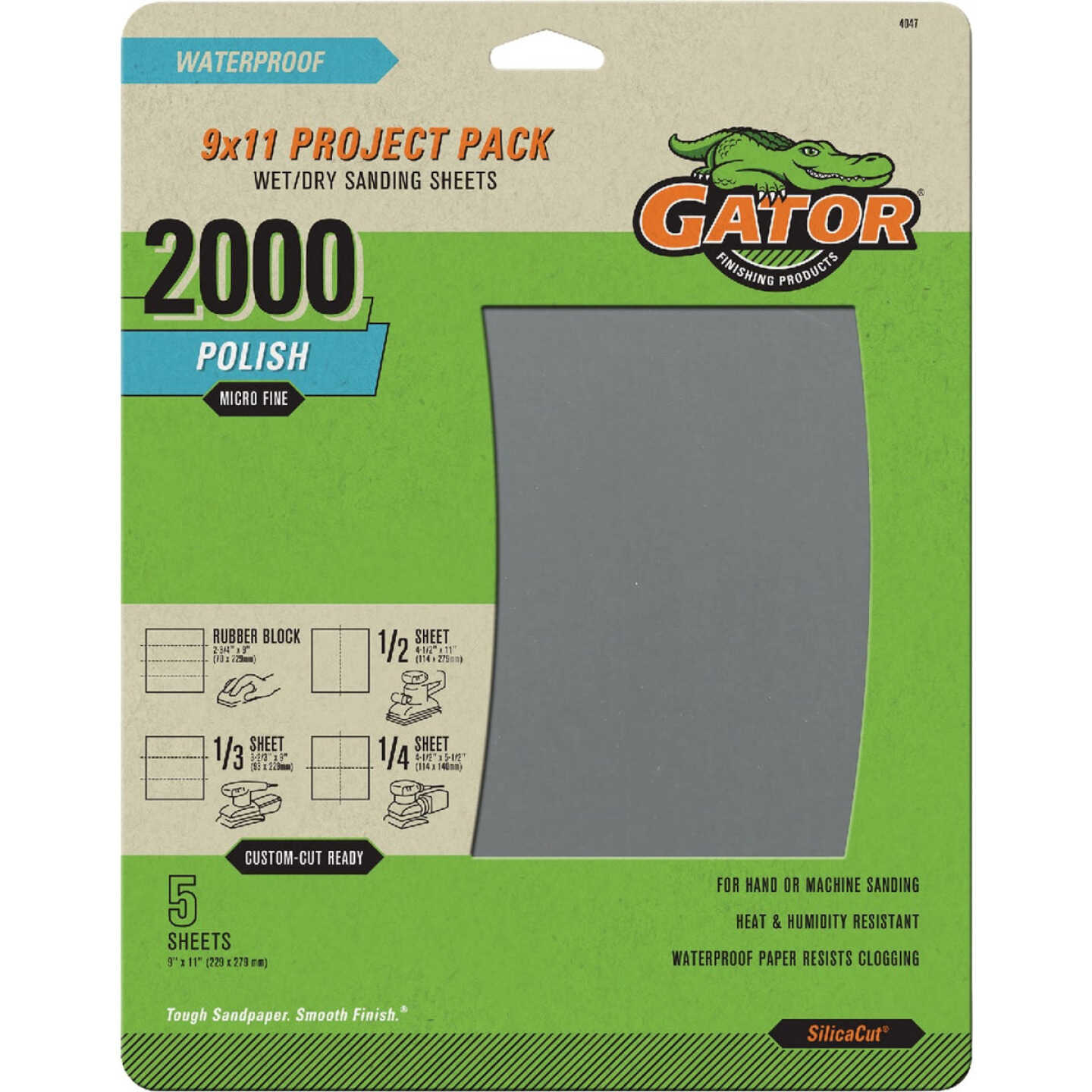 GatorGrit 9 In. x 11 In. Mirror Fine 2000-Grit Sandpaper (5-Pack) Image 1