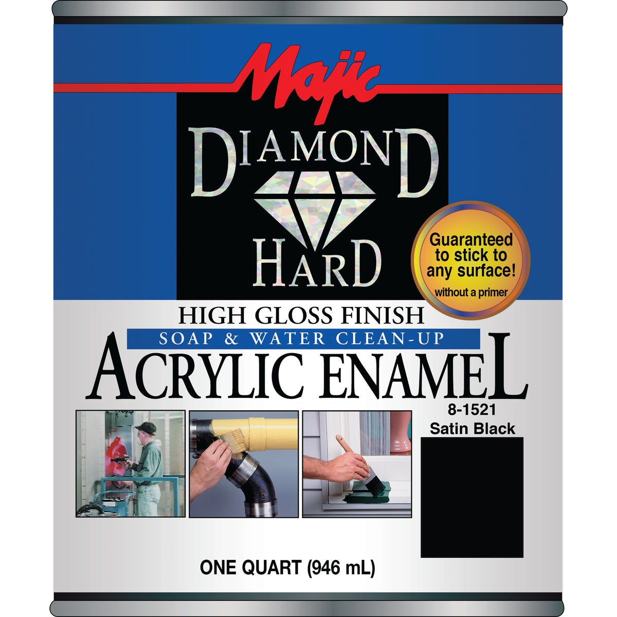 Majic Diamond Hard Acrylic Enamel, Satin Black, 1 Qt.