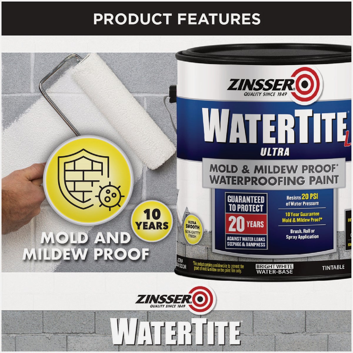 Zinsser WaterTite LX Ultra 5 Gal. Mold & Mildew Proof Waterproofing Paint Image 4